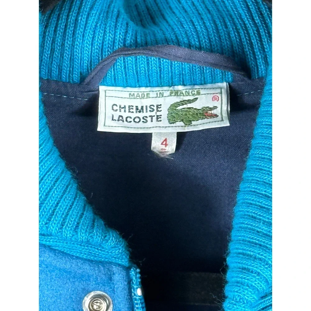 Vintage Chemise Lacoste Blue Wool Bomber Jacket Made in France‎ Size 4 Mens L
